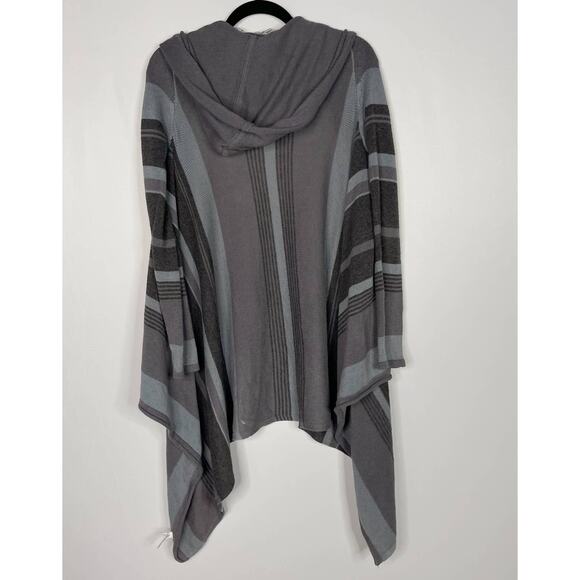Athleta XS Gray Striped Cotton Cashmere Draped Open Front Cardigan Sweater Hood - Picture 2 of 8